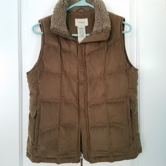 L.L. Bean Jackets & Blazers - LL Bean Down Vest Puffer Faux Fur Collar Brown Sm